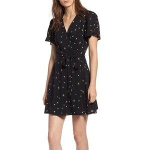 PAIGE Corinth Star Print Wrap Dress Black Multi